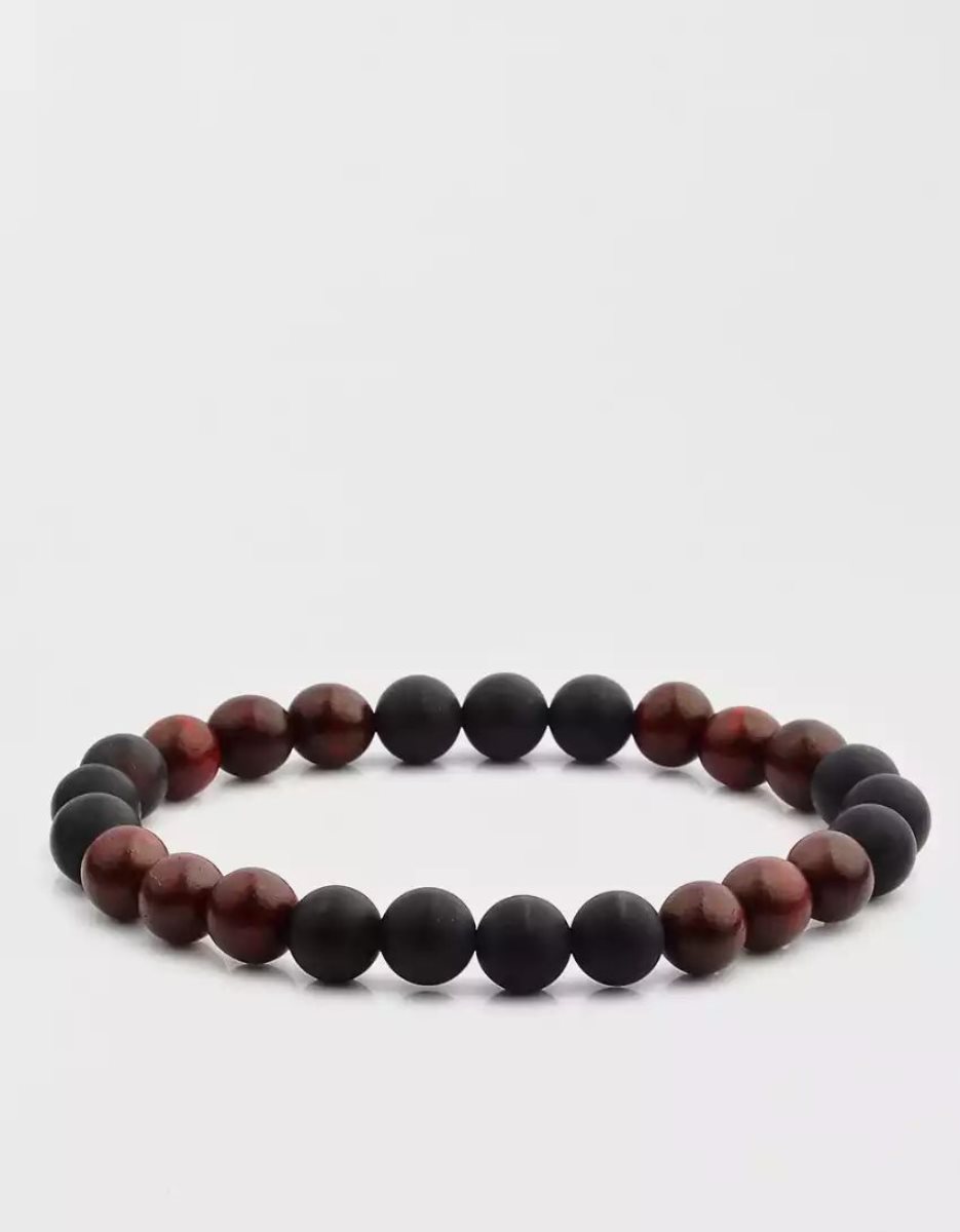 Bijoux American Eagle Matte Onyx Red Sandalwood Beaded Bracelet Marron Foncé Homme | IJC-67056399